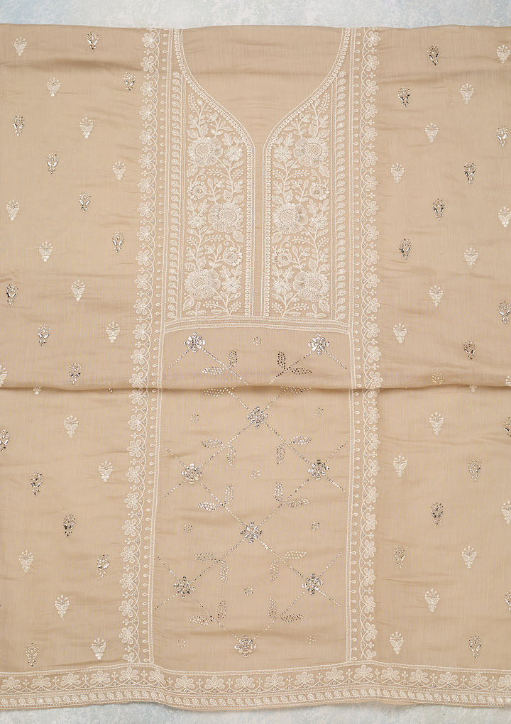 Brown Threadwork Cotton Unstitched Salwar Suit