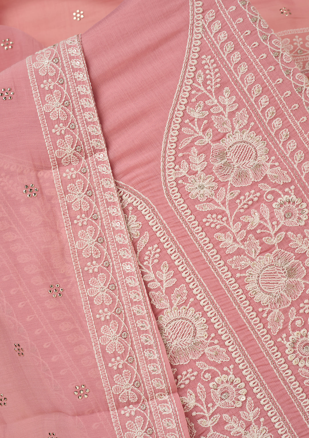 Pink Threadwork Cotton Unstitched Salwar Suit