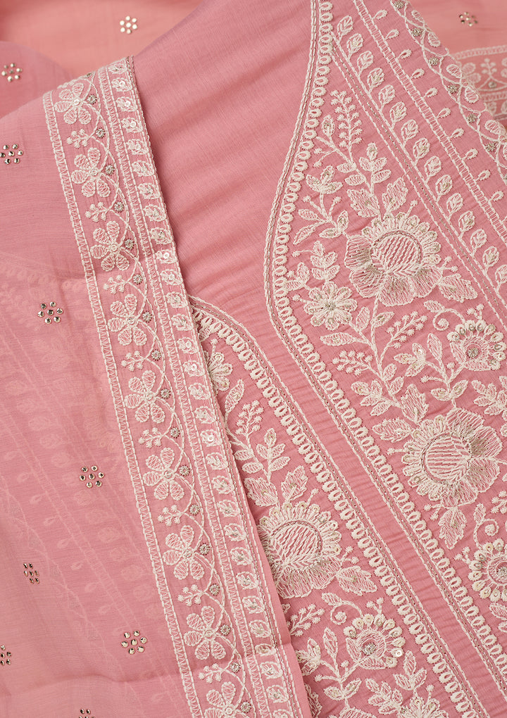 Pink Threadwork Cotton Unstitched Salwar Suit
