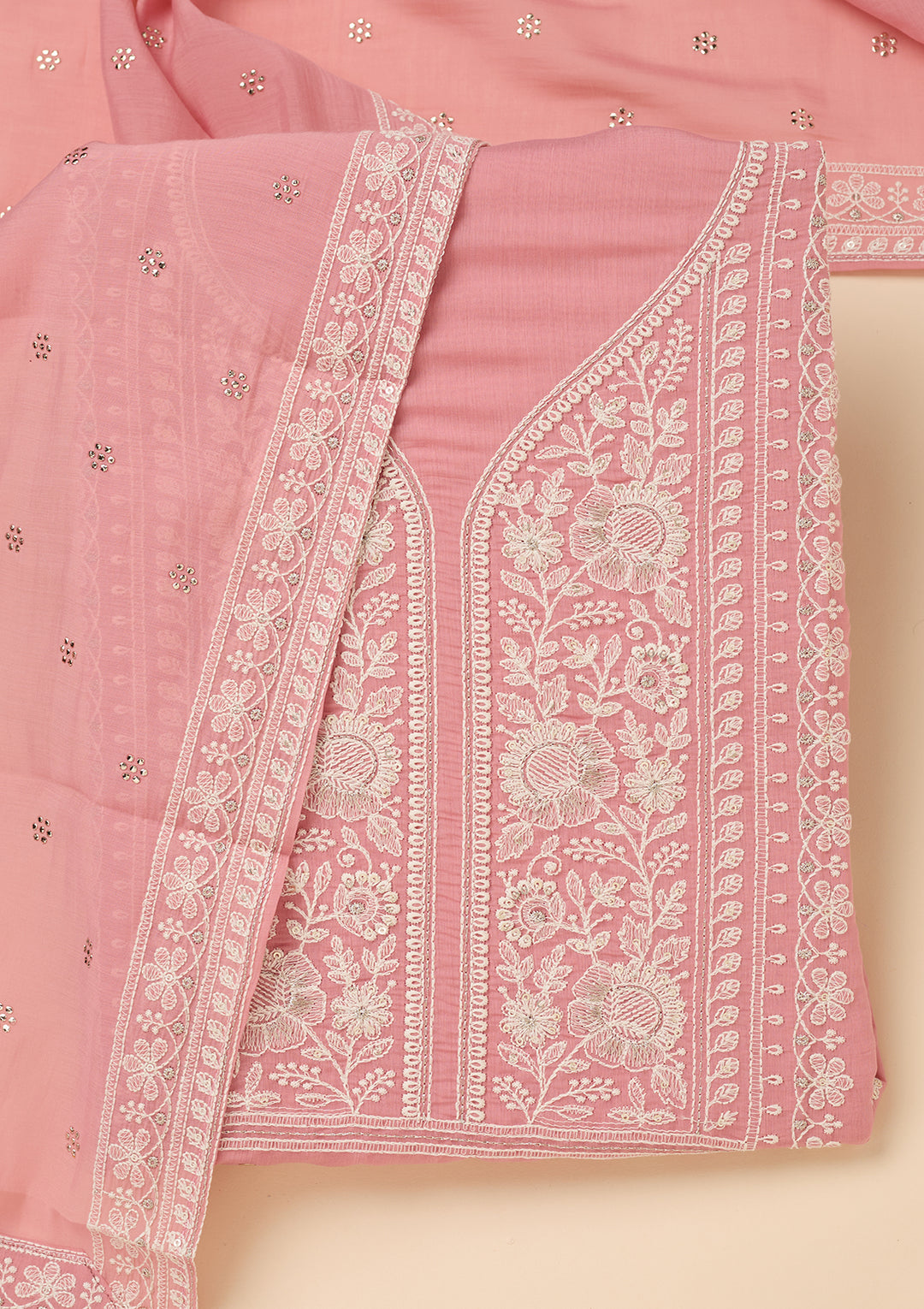Pink Threadwork Cotton Unstitched Salwar Suit