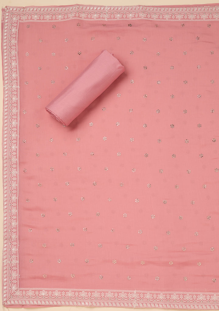 Pink Threadwork Cotton Unstitched Salwar Suit