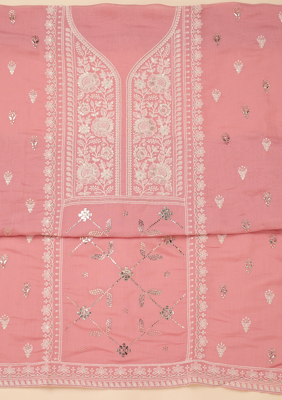 Pink Threadwork Cotton Unstitched Salwar Suit