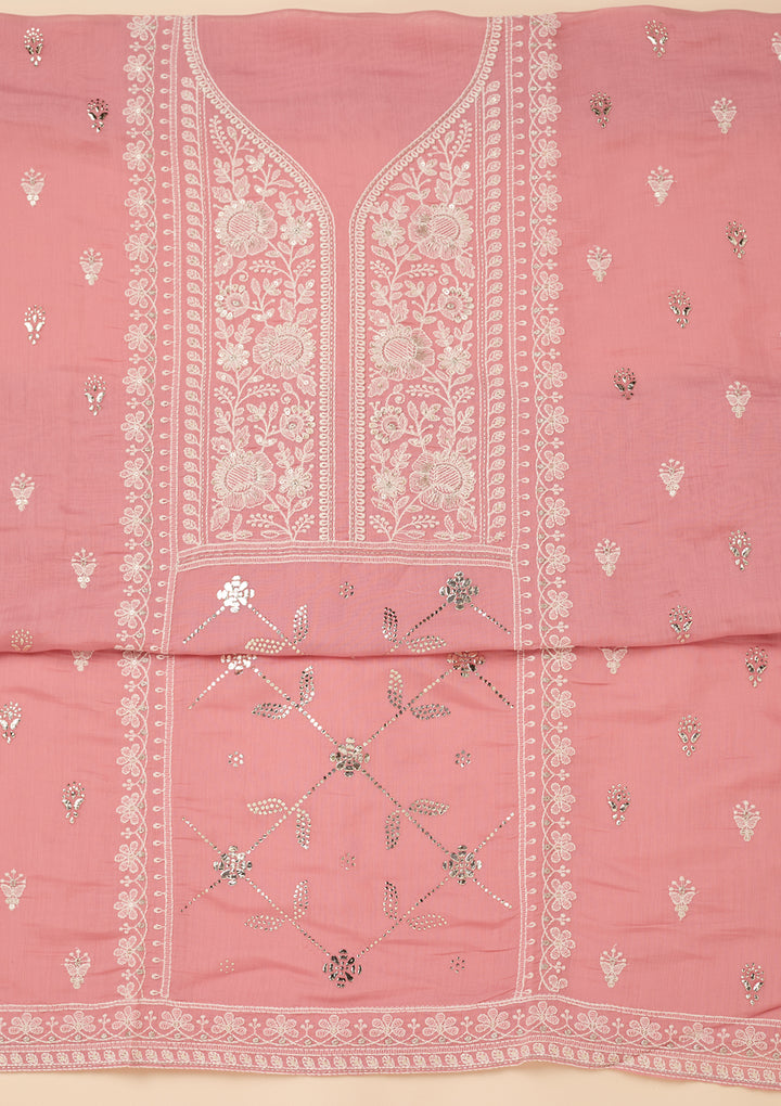 Pink Threadwork Cotton Unstitched Salwar Suit