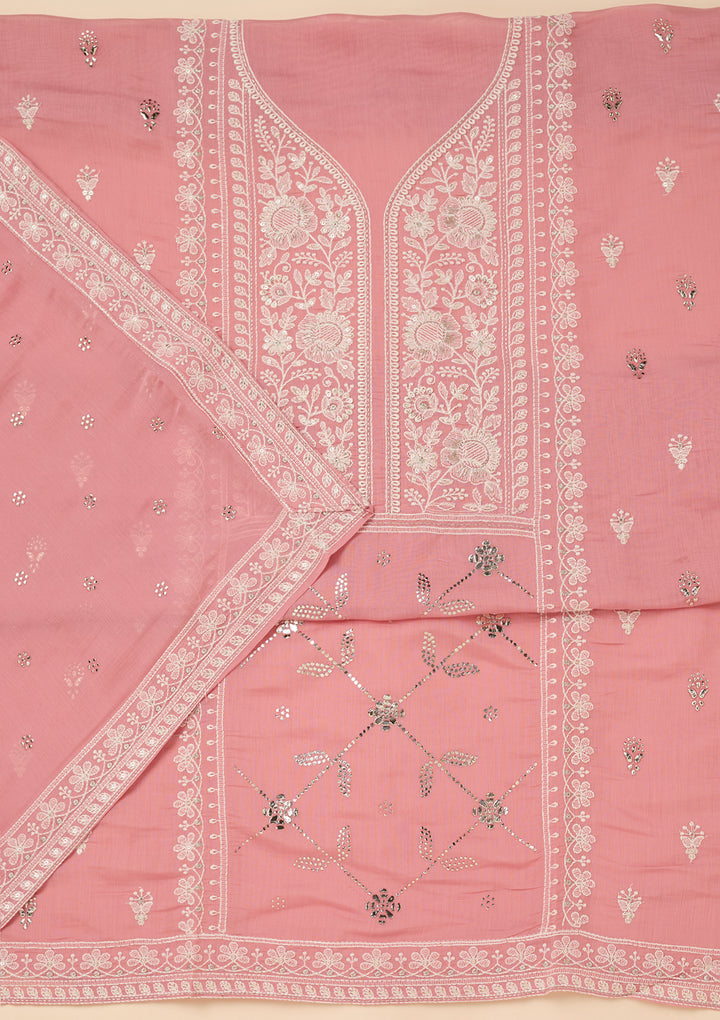 Pink Threadwork Cotton Unstitched Salwar Suit