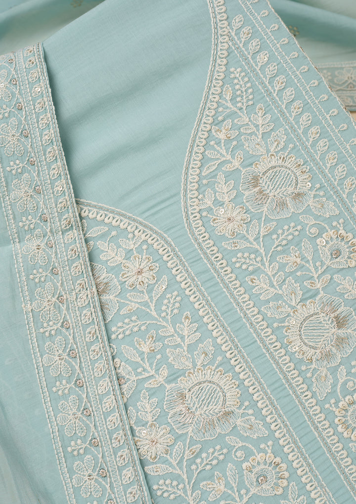 Sky Blue Threadwork Cotton Unstitched Salwar Suit