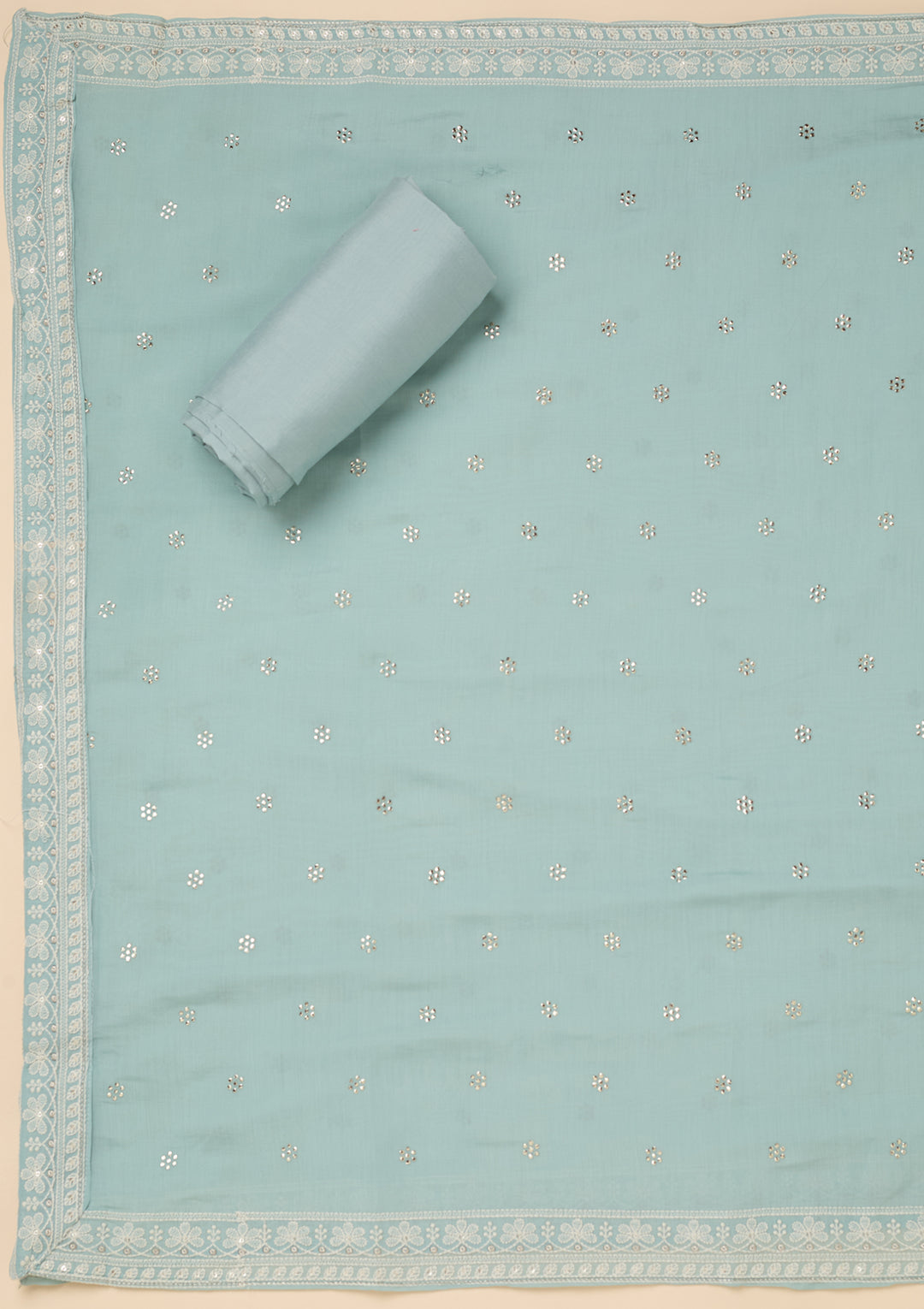 Sky Blue Threadwork Cotton Unstitched Salwar Suit