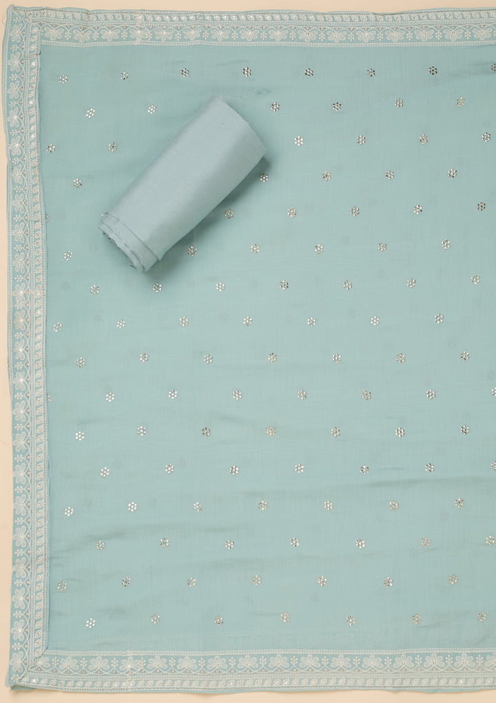 Sky Blue Threadwork Cotton Unstitched Salwar Suit