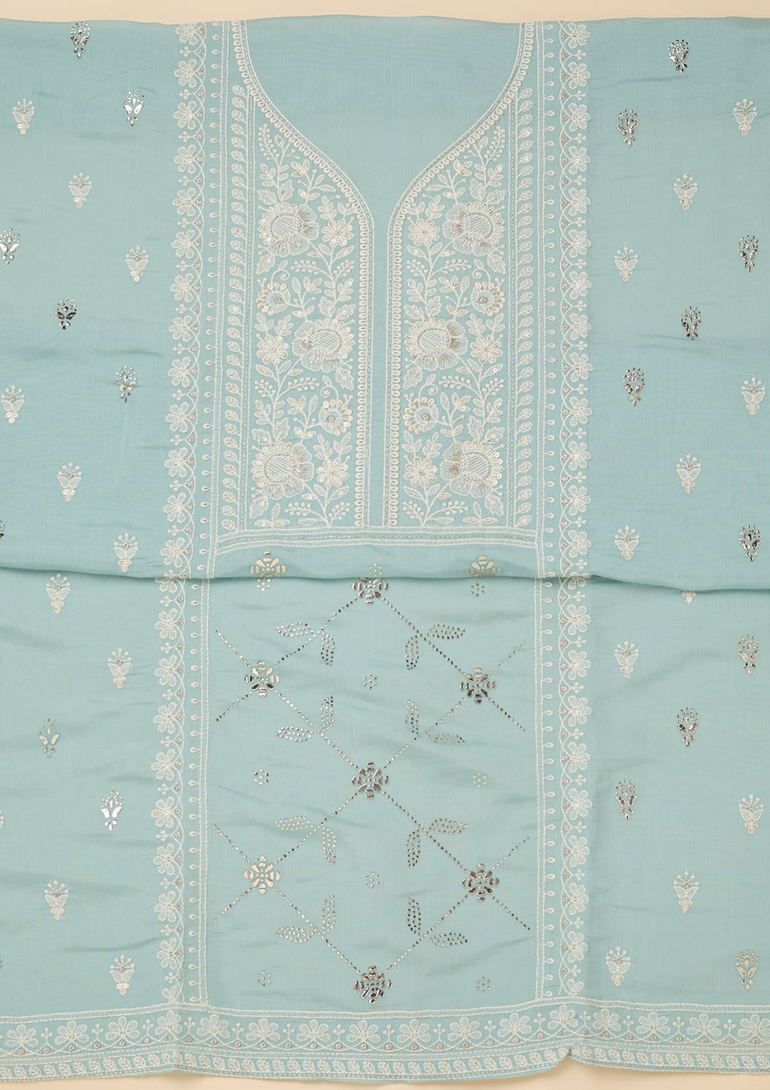 Sky Blue Threadwork Cotton Unstitched Salwar Suit