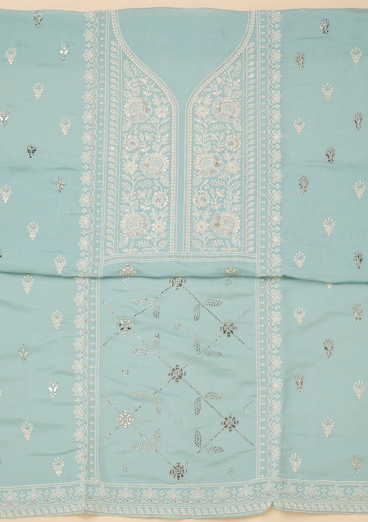 Sky Blue Threadwork Cotton Unstitched Salwar Suit