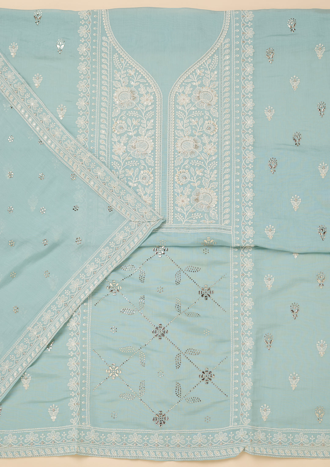 Sky Blue Threadwork Cotton Unstitched Salwar Suit