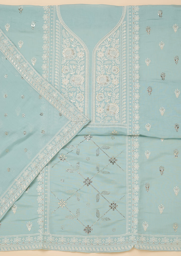 Sky Blue Threadwork Cotton Unstitched Salwar Suit