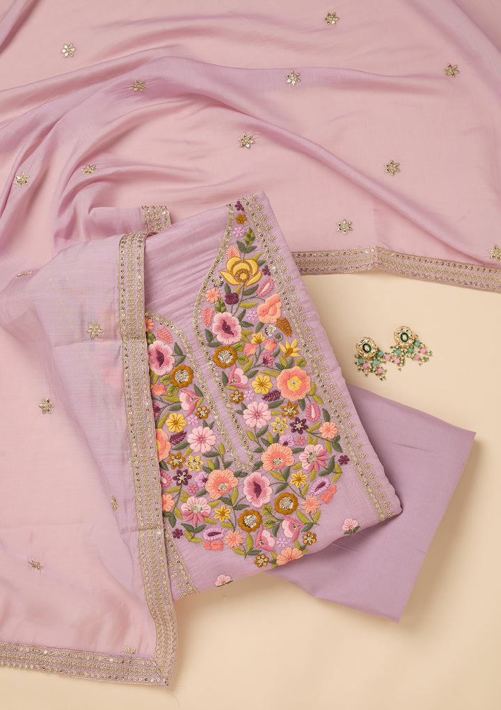 Lavender Threadwork Cotton Unstitched Salwar Suit