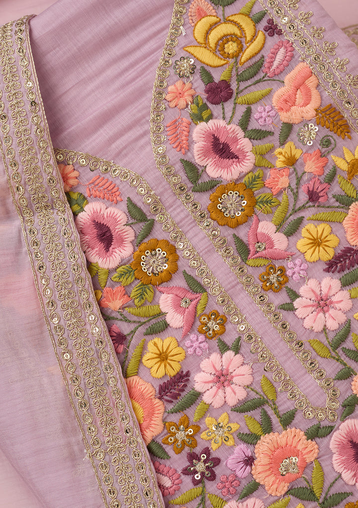Lavender Threadwork Cotton Unstitched Salwar Suit