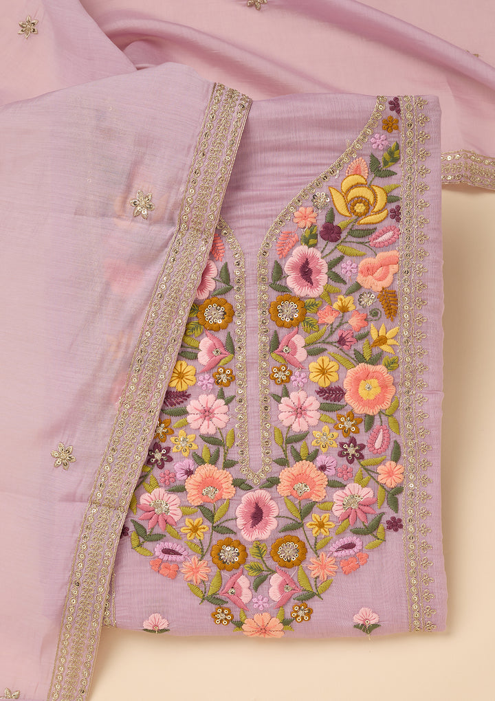 Lavender Threadwork Cotton Unstitched Salwar Suit