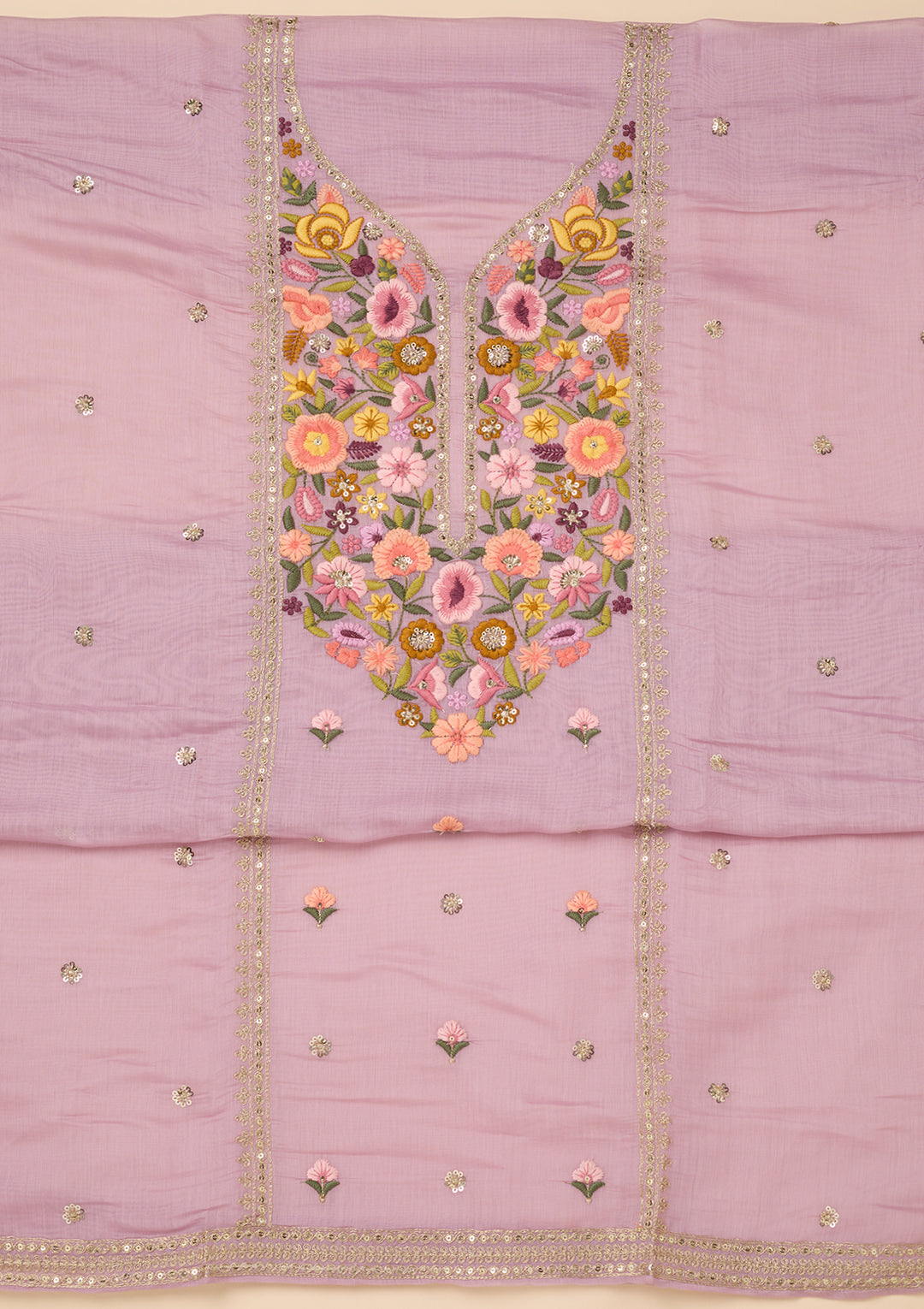 Lavender Threadwork Cotton Unstitched Salwar Suit