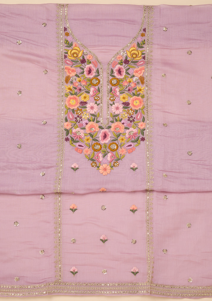Lavender Threadwork Cotton Unstitched Salwar Suit