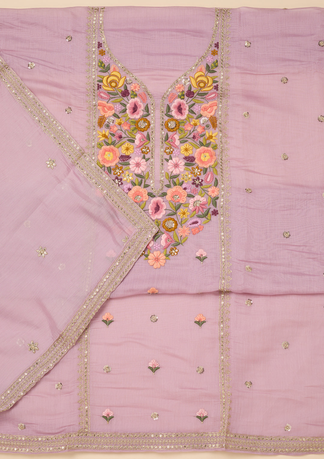 Lavender Threadwork Cotton Unstitched Salwar Suit