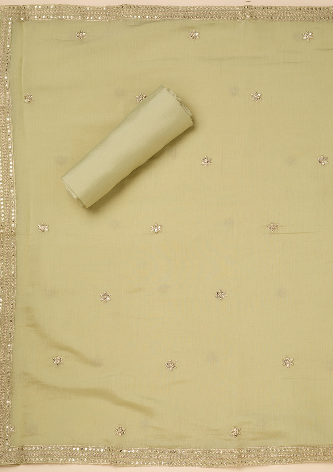 Pista Green Threadwork Cotton Unstitched Salwar Suit