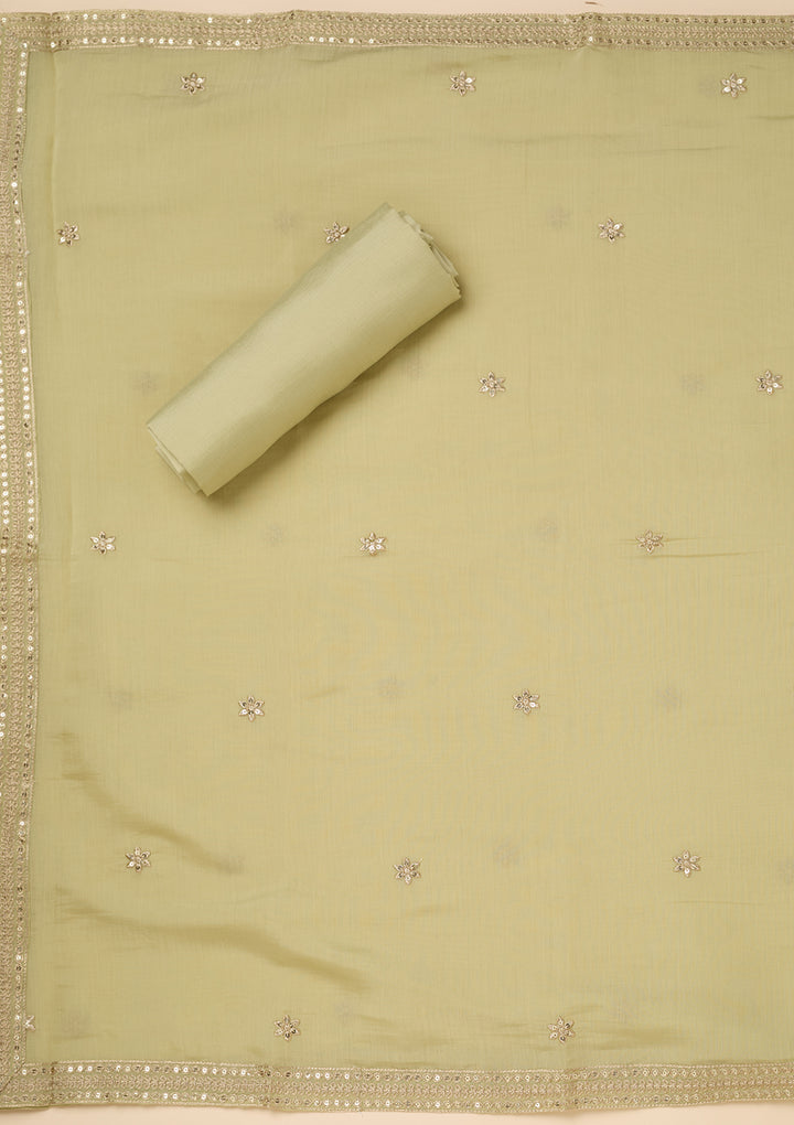 Pista Green Threadwork Cotton Unstitched Salwar Suit