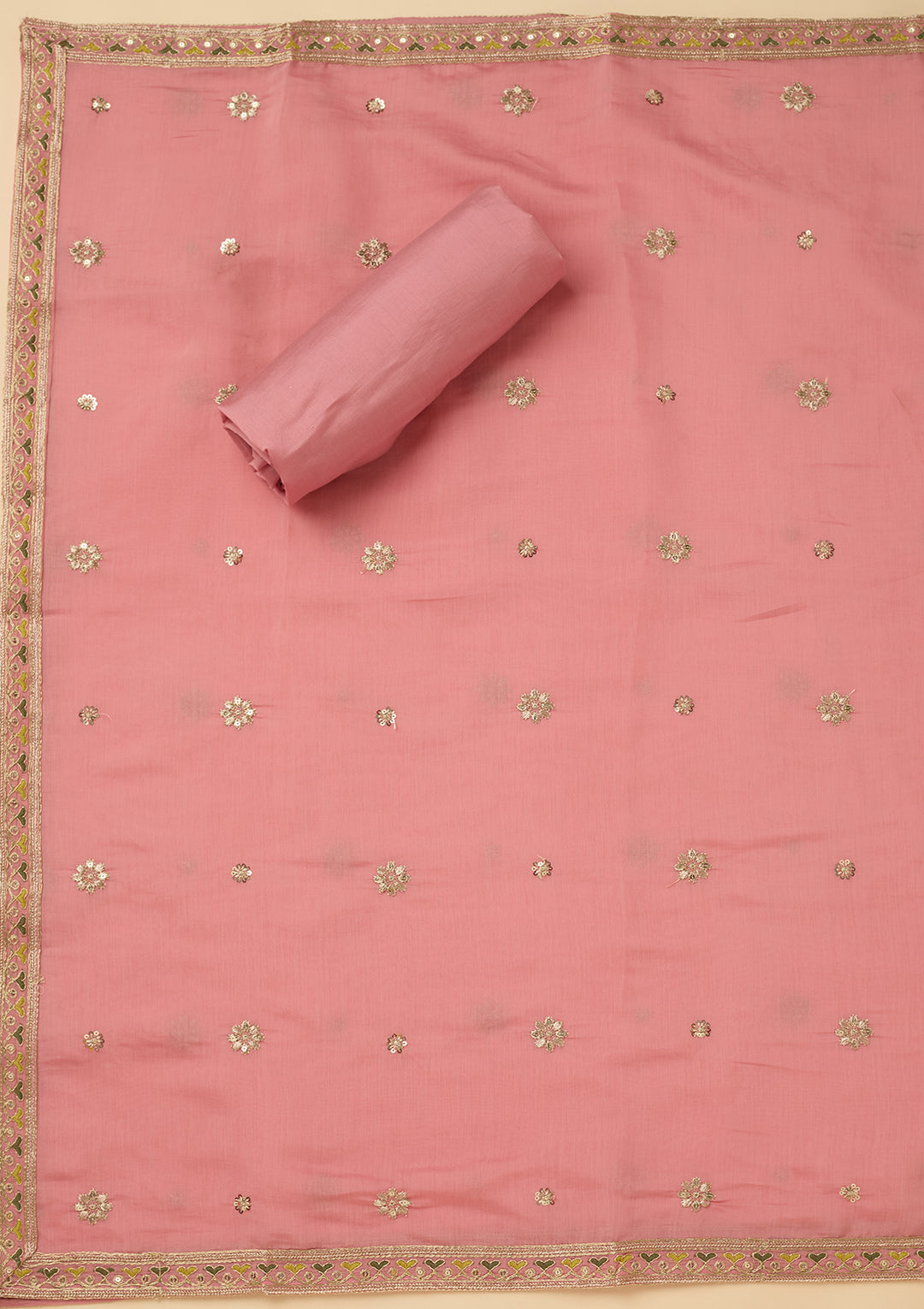 Pink Threadwork Cotton Unstitched Salwar Suit