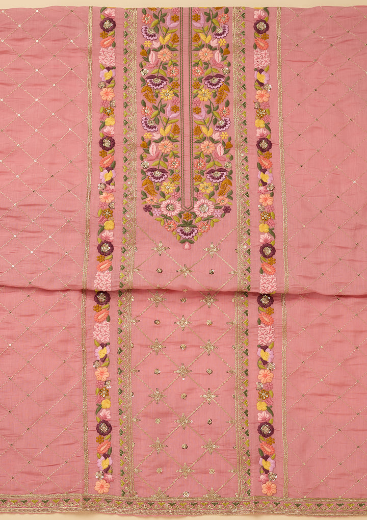 Pink Threadwork Cotton Unstitched Salwar Suit