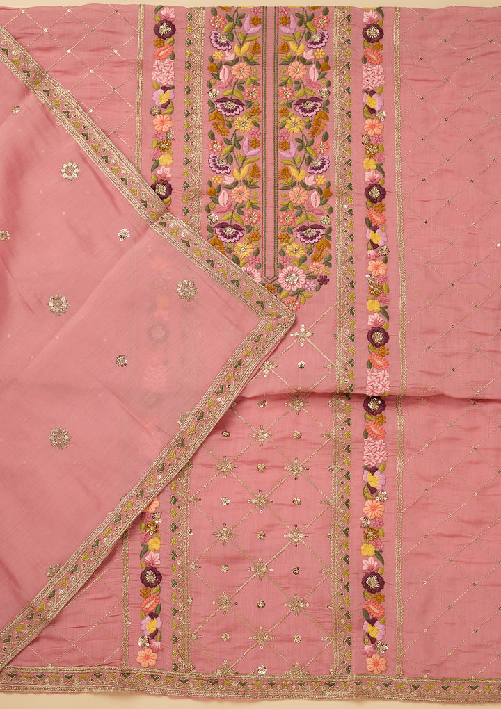 Pink Threadwork Cotton Unstitched Salwar Suit