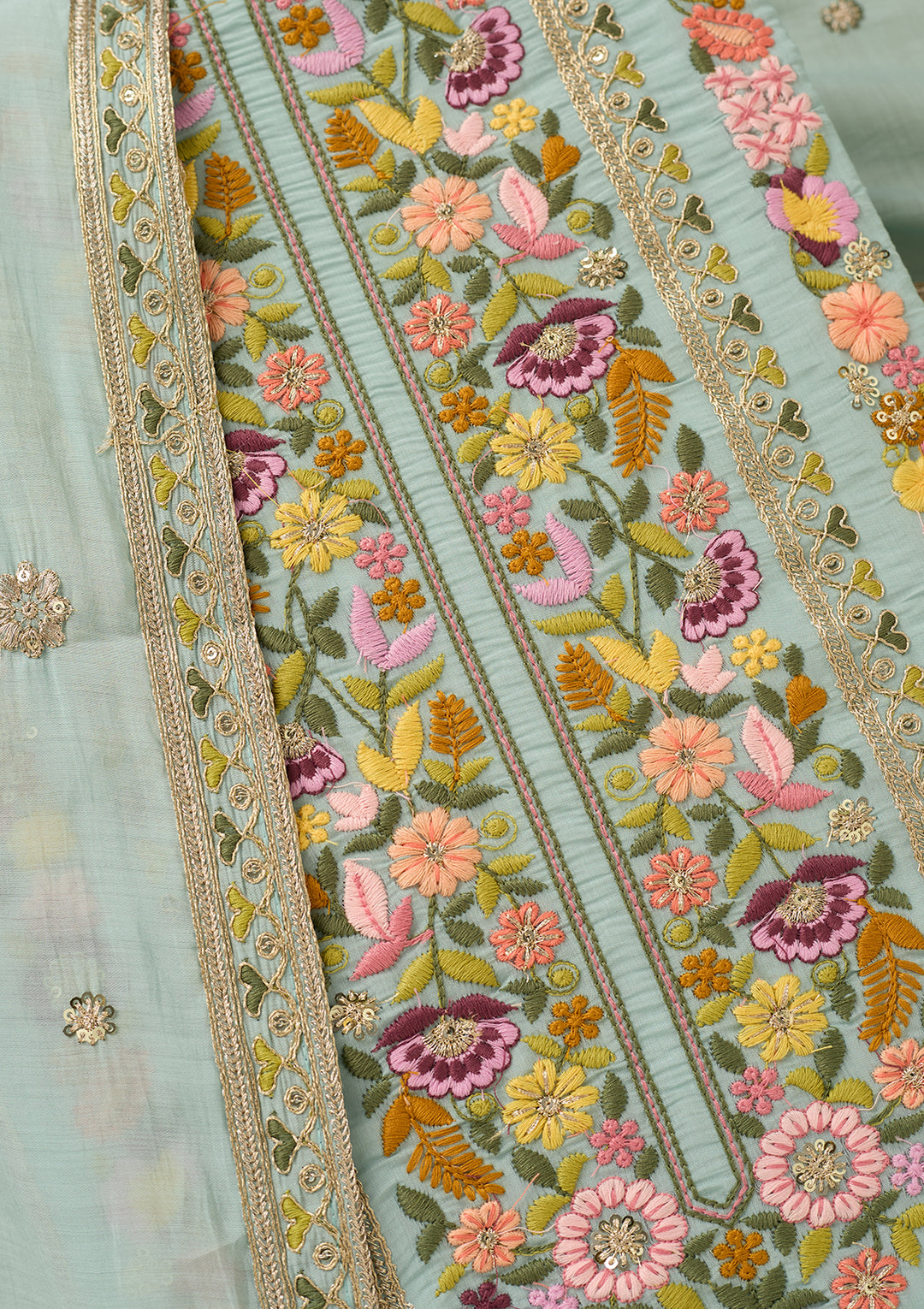 Sky Blue Threadwork Cotton Unstitched Salwar Suit