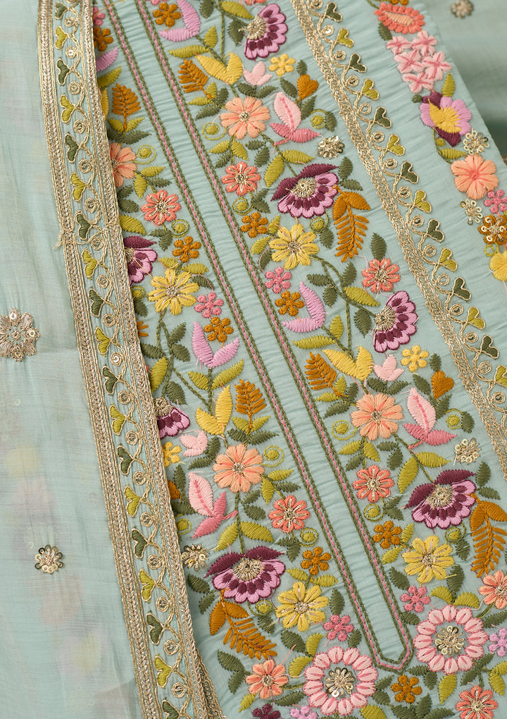 Sky Blue Threadwork Cotton Unstitched Salwar Suit