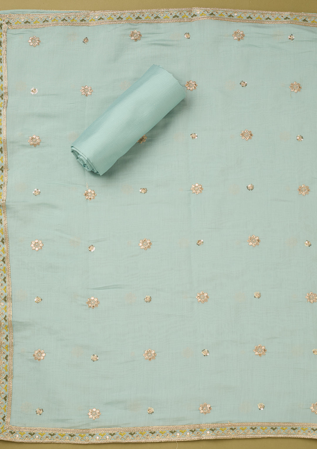 Sky Blue Threadwork Cotton Unstitched Salwar Suit