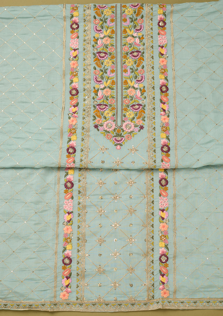 Sky Blue Threadwork Cotton Unstitched Salwar Suit