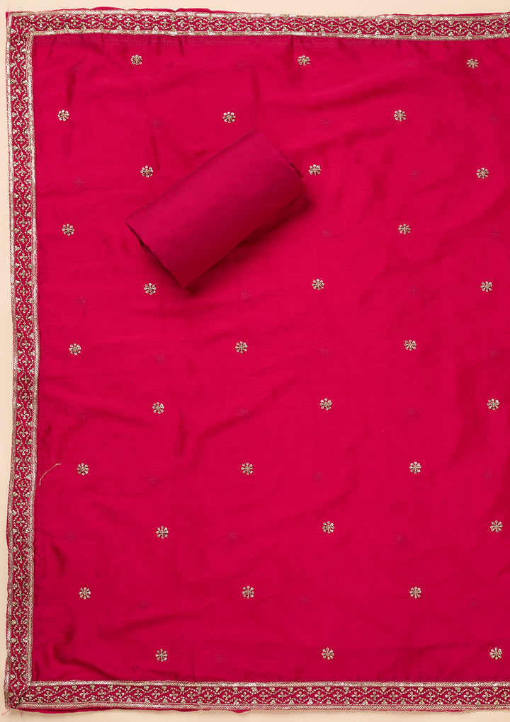 Rani Pink Zariwork (Gold) Dola Silk Unstitched Salwar Suit
