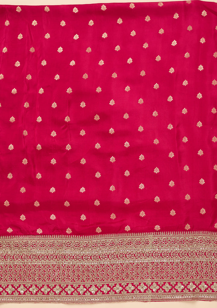 Rani Pink Zariwork (Gold) Dola Silk Unstitched Salwar Suit