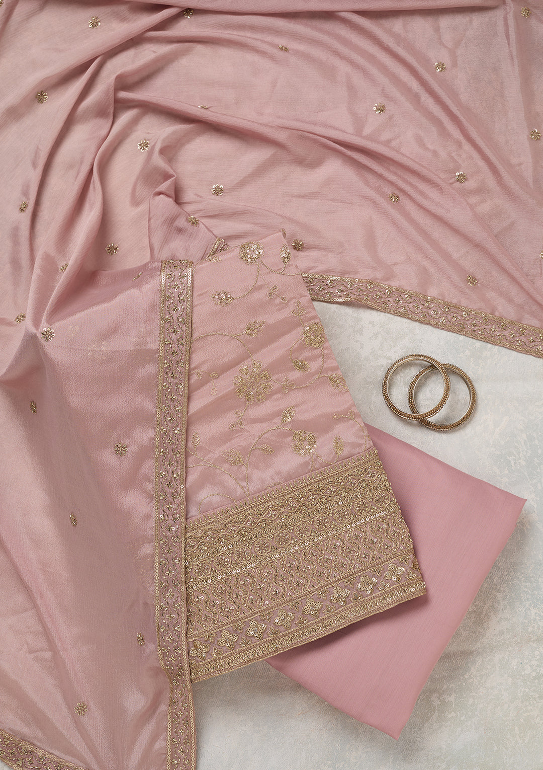 Lavender Zariwork (Gold) Dola Silk Unstitched Salwar Suit