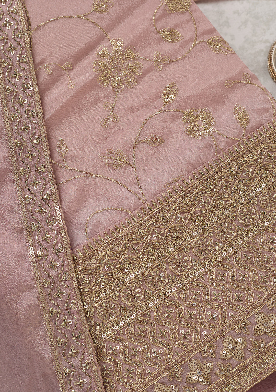 Lavender Zariwork (Gold) Dola Silk Unstitched Salwar Suit
