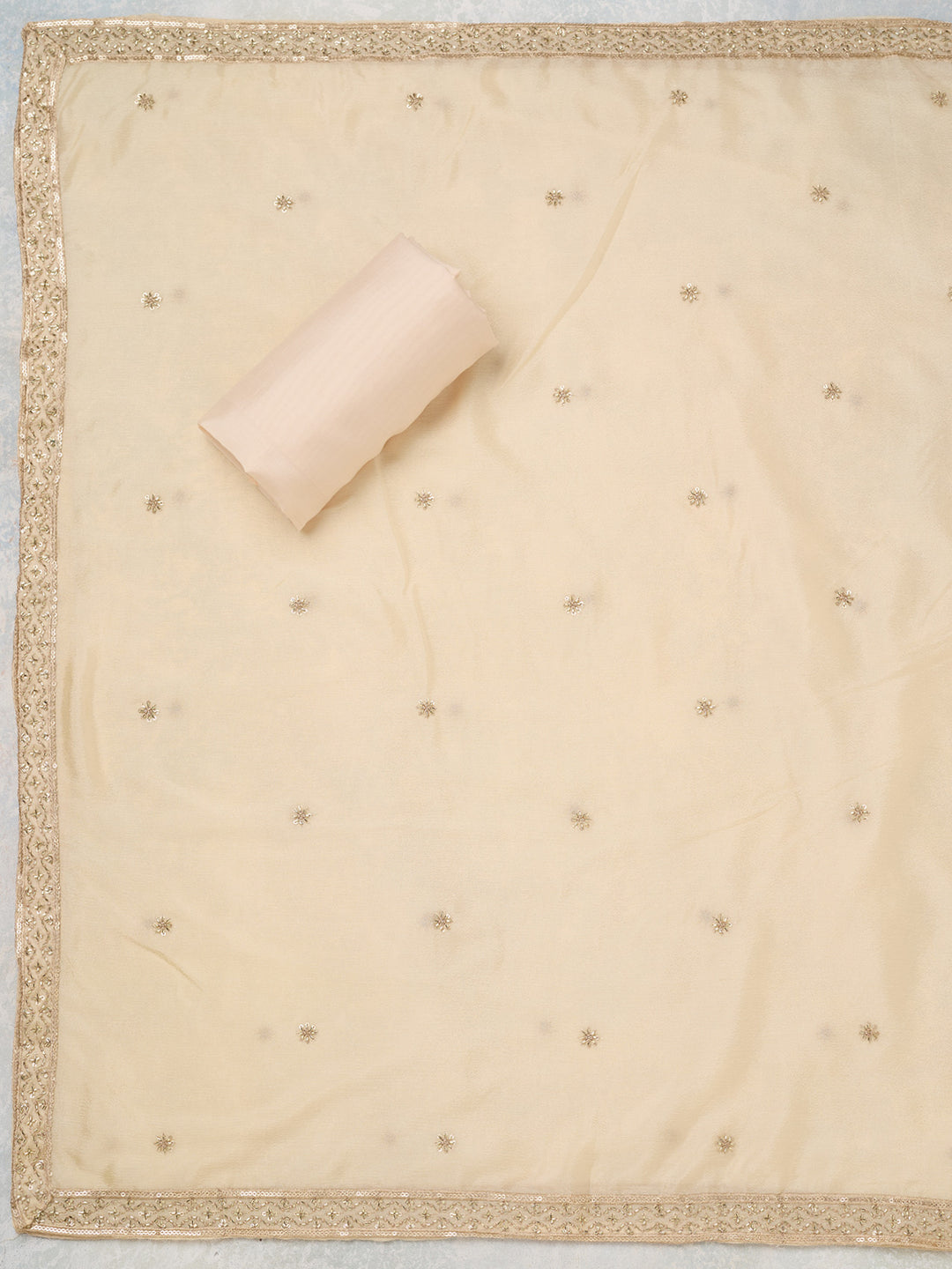Off White Zariwork (Gold) Dola Silk Unstitched Salwar Suit
