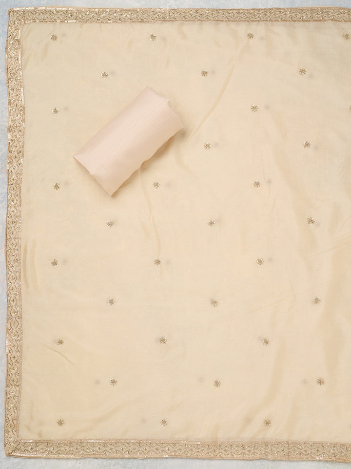Off White Zariwork (Gold) Dola Silk Unstitched Salwar Suit