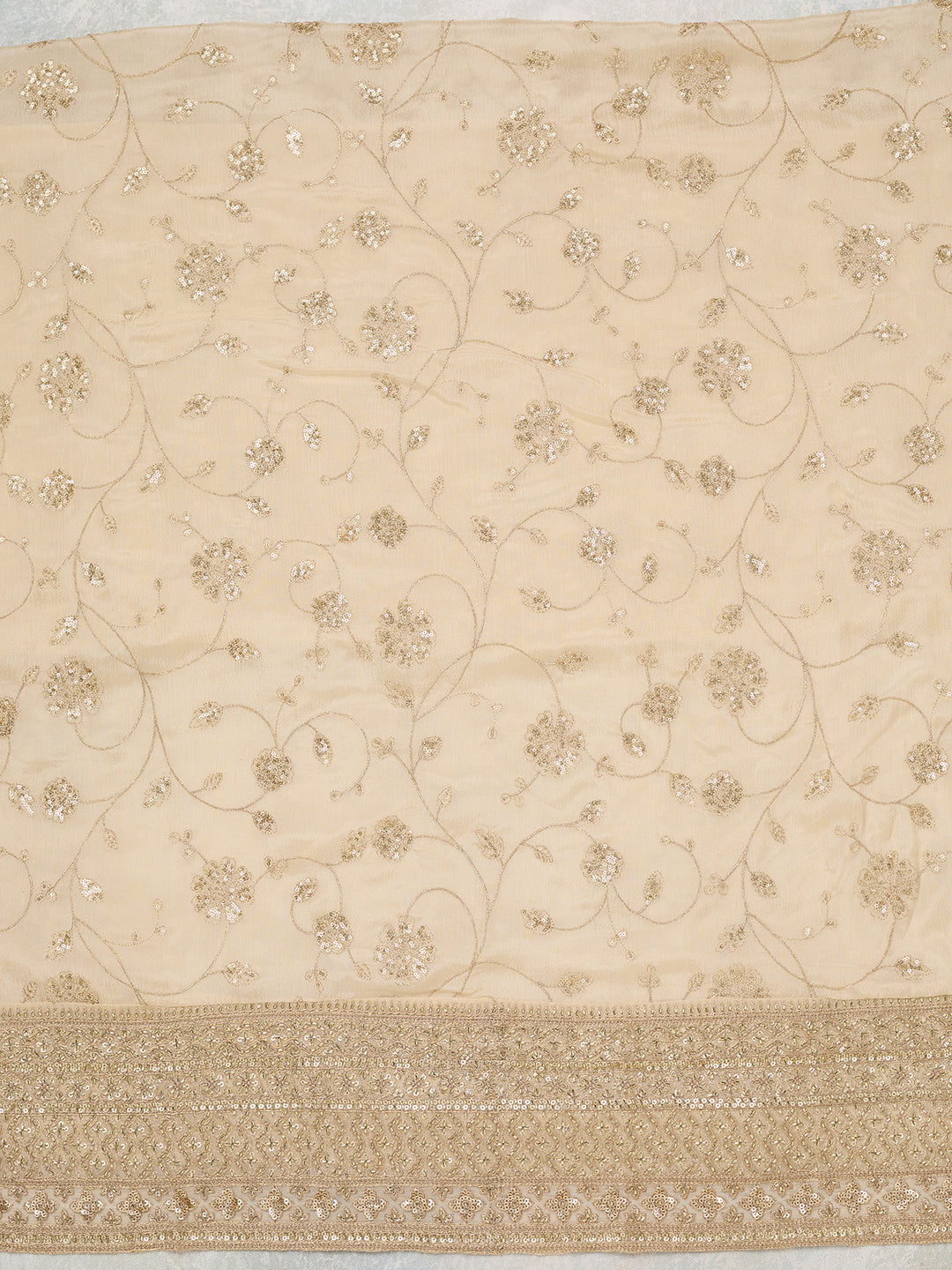 Off White Zariwork (Gold) Dola Silk Unstitched Salwar Suit