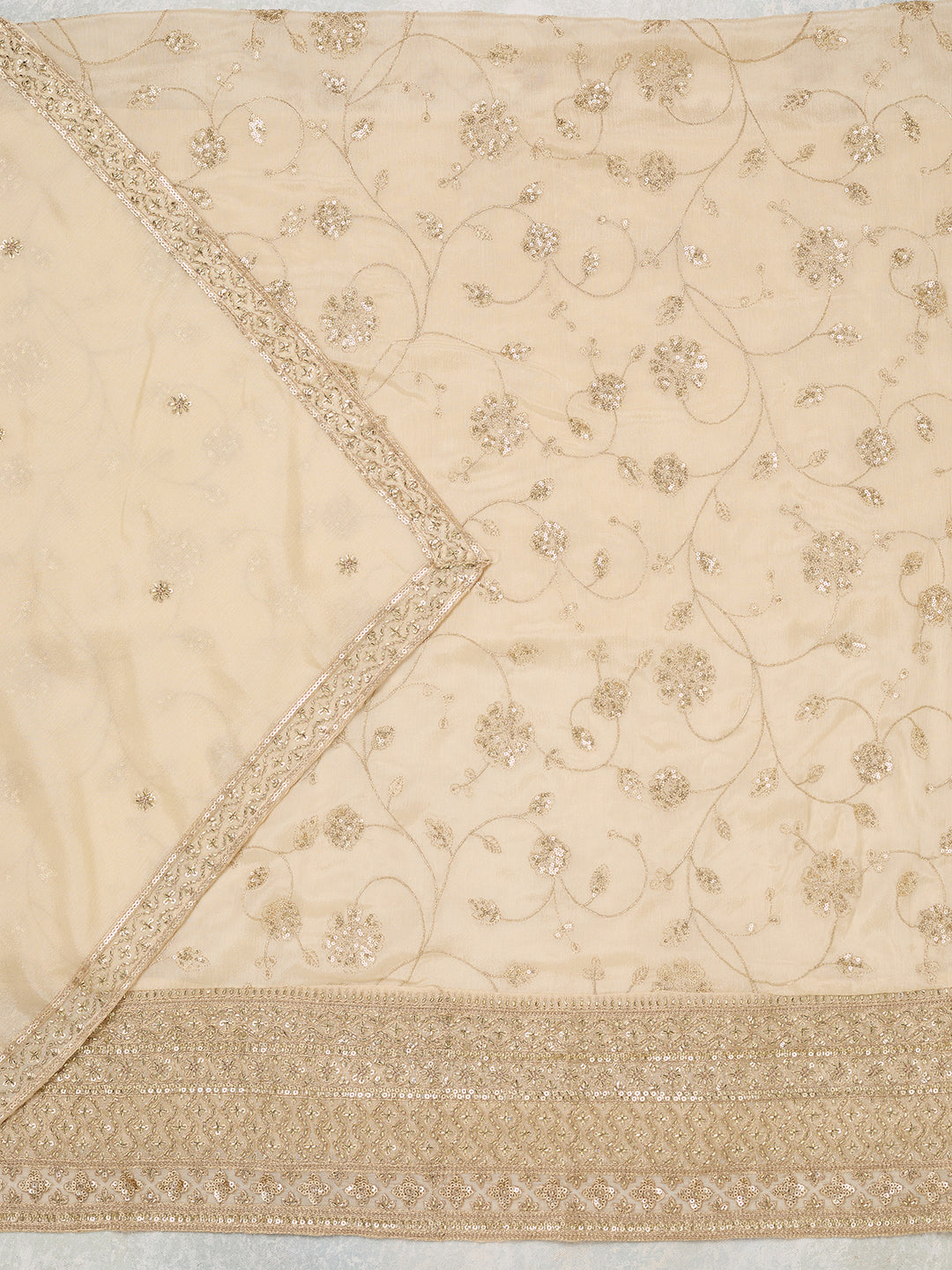 Off White Zariwork (Gold) Dola Silk Unstitched Salwar Suit
