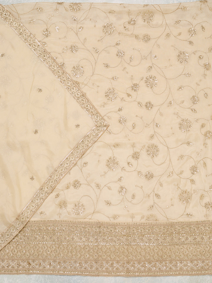 Off White Zariwork (Gold) Dola Silk Unstitched Salwar Suit