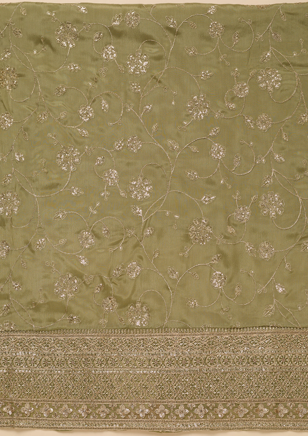 Pista Green Dola Silk Gold Zariwork Unstitched Dress Material With Matching Bottom And Dupatta