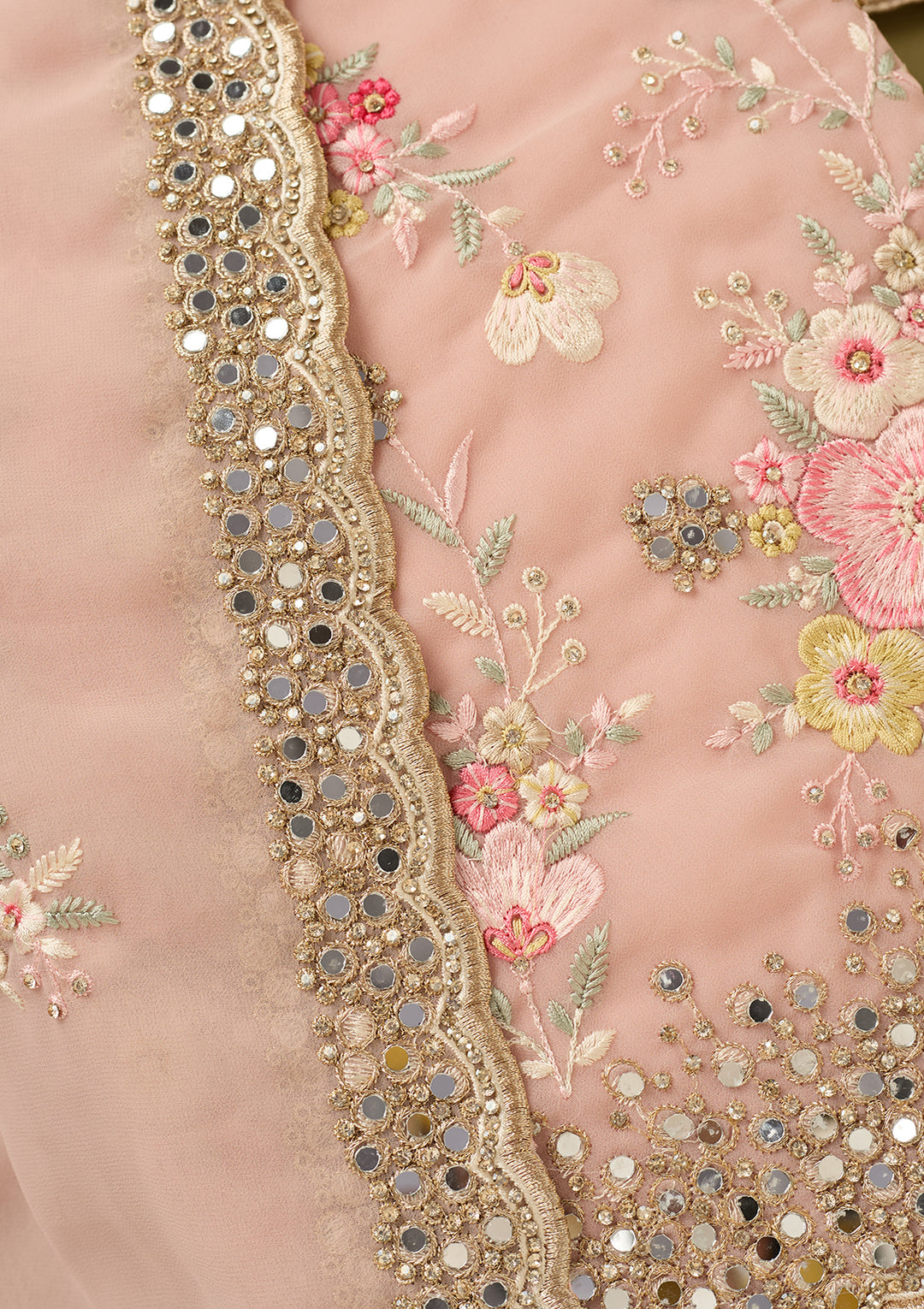 Baby Pink Mirrorwork Georgette Unstitched Salwar Suit
