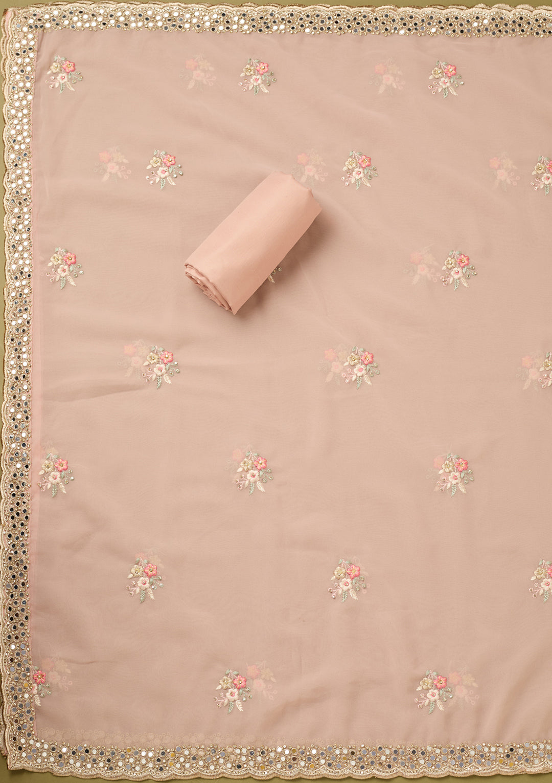 Baby Pink Mirrorwork Georgette Unstitched Salwar Suit