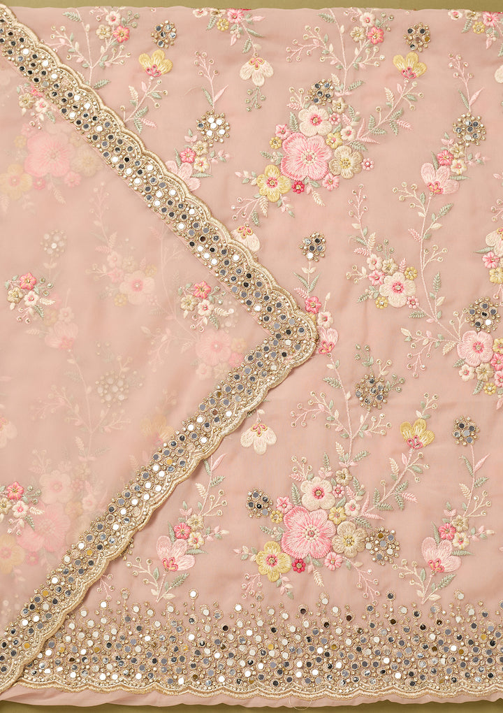 Baby Pink Mirrorwork Georgette Unstitched Salwar Suit