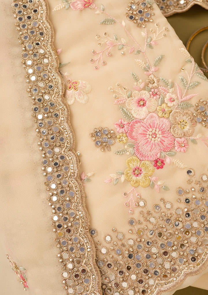 Cream Mirrorwork Georgette Unstitched Salwar Suit