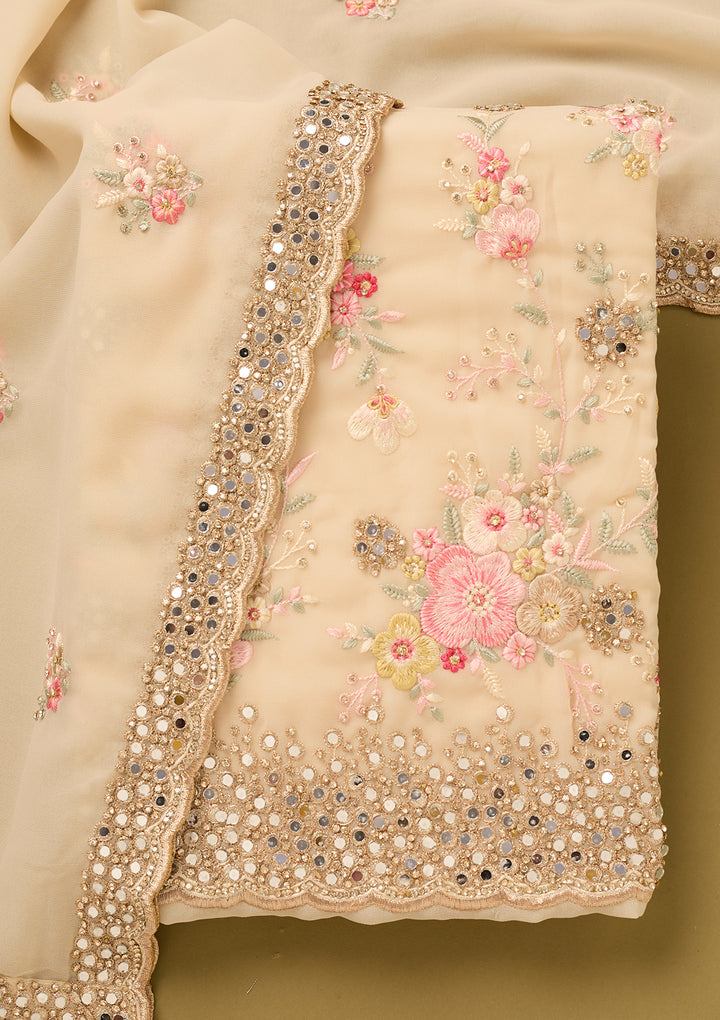 Cream Mirrorwork Georgette Unstitched Salwar Suit