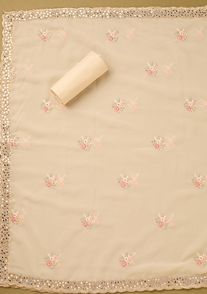 Cream Mirrorwork Georgette Unstitched Salwar Suit