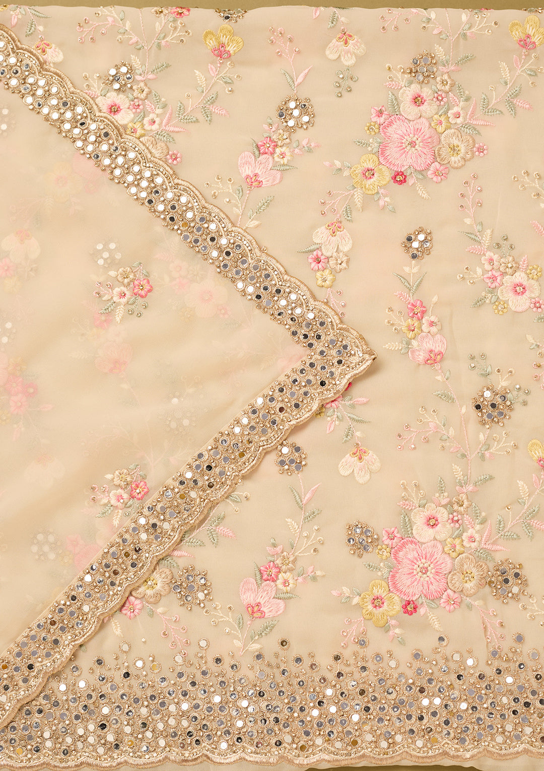 Cream Mirrorwork Georgette Unstitched Salwar Suit