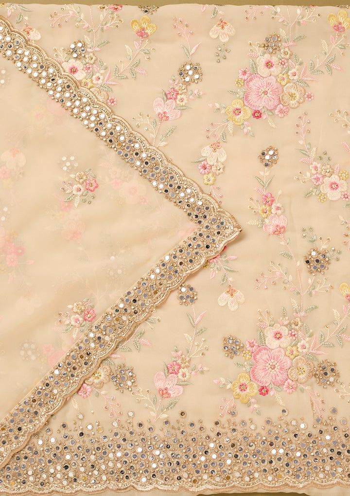Cream Mirrorwork Georgette Unstitched Salwar Suit