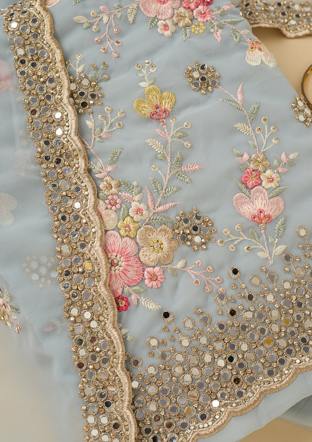 Sky Blue Mirrorwork Georgette Unstitched Salwar Suit
