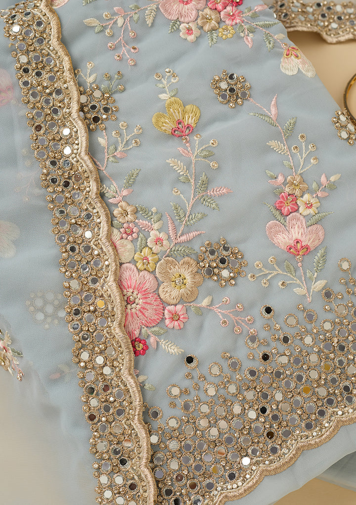Sky Blue Mirrorwork Georgette Unstitched Salwar Suit
